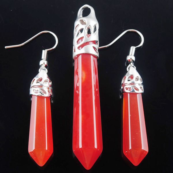 

wojiaer набор женщины ювелирных изделий натуральный красный агат драгоценный камень шестиугольная указал рейки чакра бусины кулон мотаться с, Black