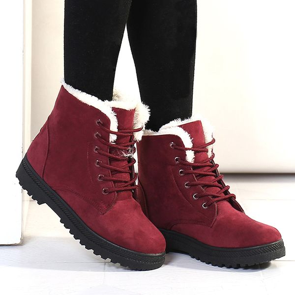 

women boots 2018 winter shoes women warm fur ankle boots for winter platform snow female casual shoes, Black