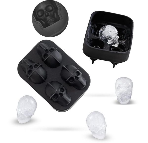 

оптовые премии высшего качества food grade 4 отверстия силиконовые ice cube making mold 3d череп льда лоток
