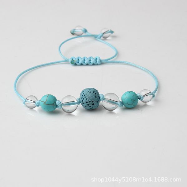 

lava beads woven glass beaded waterproof red rope turn beads small hole wax leather rope bracelet, Black