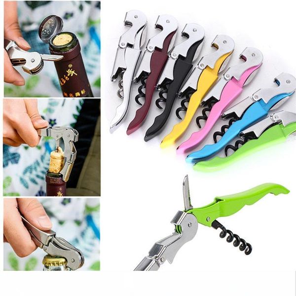 

2020 multi colors corkscrew bottle openers iron double reach waiters wine beer opener home restaurant kitchen opener tools