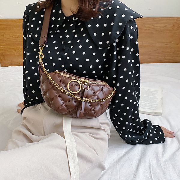 

women pu leather waist bags solid shoulder messenger bag lady chest crossbody handbags chain bag 2020 fashion pattern