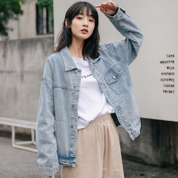 

2020 spring female blue denim jacket female fashion slim loose short lapel jacket denim high-quality women's jackets lr141, Black;brown