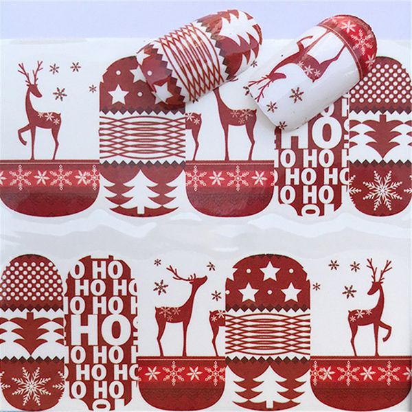 

12pcs/ set christmas series water transfer nail art stickers cartoon snowman elk santa diy various decal manicure tool, Black