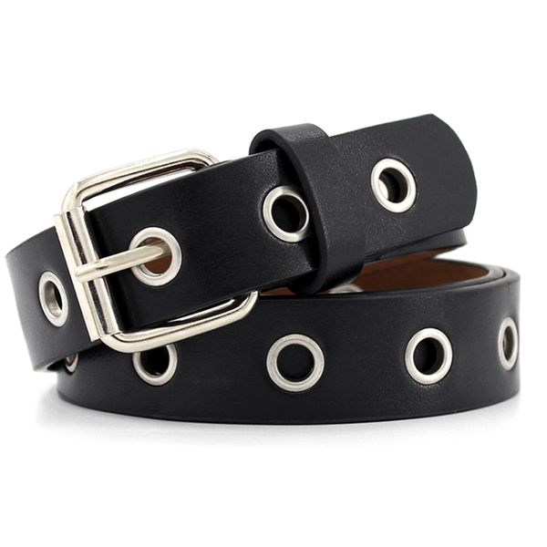

terokk women leather belt round metal pin buckle circle belts brand fashion punk o ring for women belt wholesale, Black;brown