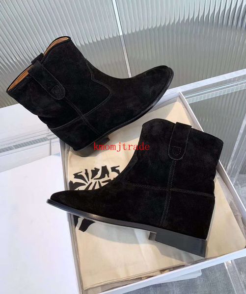 

original box woman designer shoes isabel paris runway marant black crisi flat suede ankle boots genuine leather suede handmade boots, Red;white