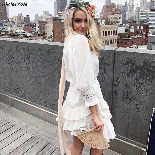 

khalee yose white lace embroidery mini dress 100% cotton autumn mermaid dress ruffles vintage holiday casual chic dresses, Black;gray