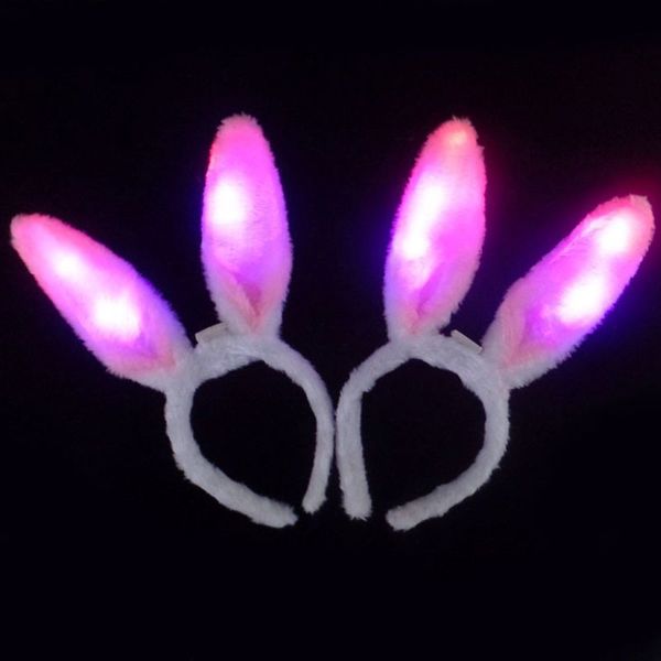 

plush rabbit ears led hair hoop flashing glow headband crown heart light up hair accessories glow party supplies suitable c19021601, Golden;white