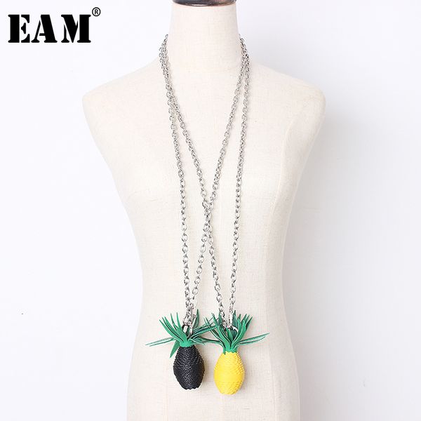 

eam] women pattern personality chain stitch long necklace new temperament fashion tide all-match spring autumn 2019 1b794, Silver