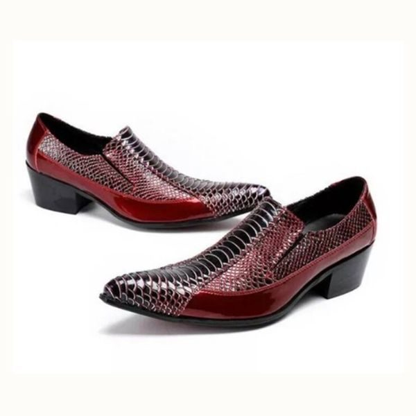 Echte neue Männer Leder Red Snake Hautmuster Spitzer Zehen Party Kleid Männliche High Heel Business Shoes Plus Size