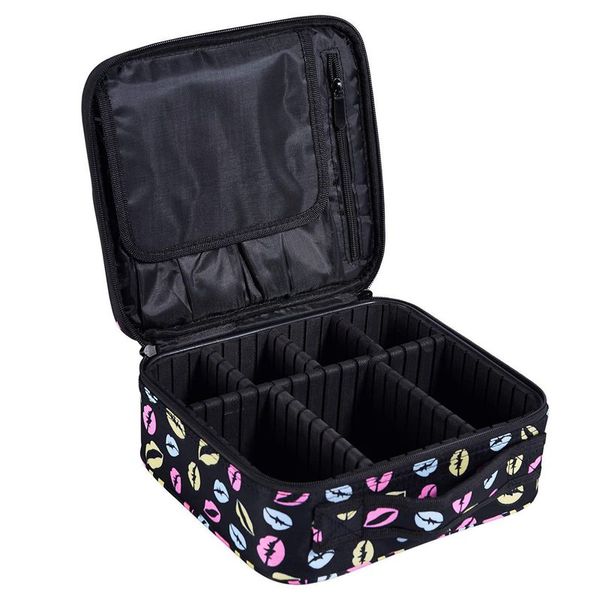 

portable travel makeup train case cosmetic bag organizer with adjustable compartment brush holder