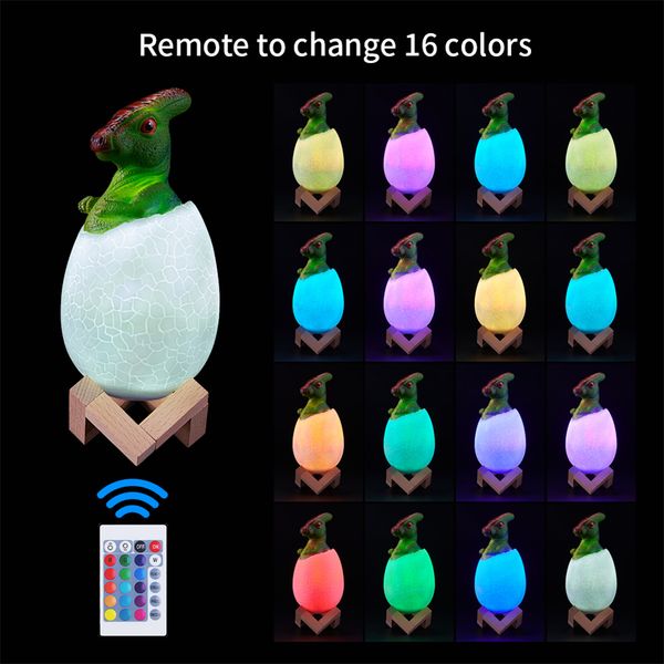 

3d dinosaur night light remote control pat touch table light 16 color usb desk lamp with stand boys girls birthday gifts