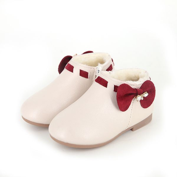 

autumn winter kids shoes bow martin boots children leather girls non-slip fashion snow boots toddler boot 21-30 warm sport shoes, Black;grey