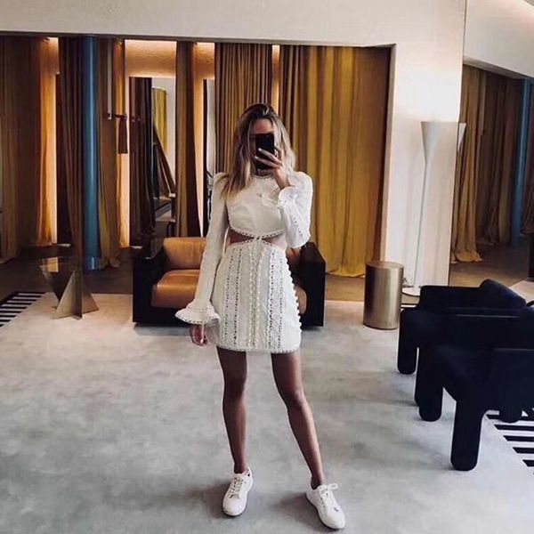 

2019 mini dress celedrity backless flare sleeve full hollow out women o neck night club body con party dresses wholesale, Black;gray