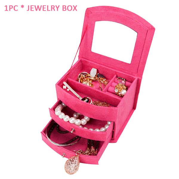 

случай хранение с зеркалом многофункционального портативной шкатулки стол организатор ожерелье серьга кольцо дисплей держатель три слоя, Pink;blue