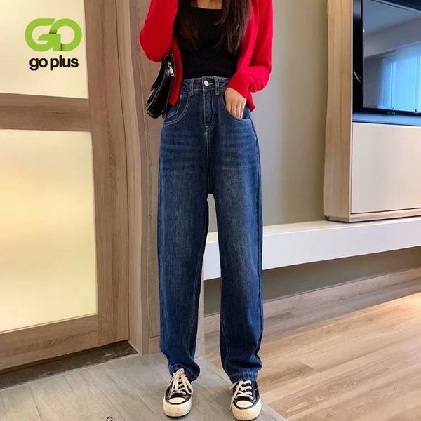 

women's jeans gopus boyfriend woman high waist mom wide leg pants blue jean taille haute pantalon cintura alta mujer c9767