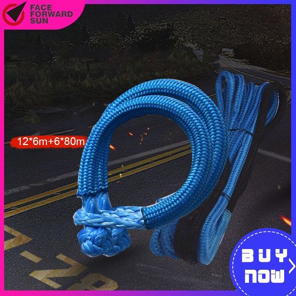 

12mm*6m kinetic recovery rope 6mm*80mm soft shackles for atv utv suv recovery towing offroad parts blue color ing