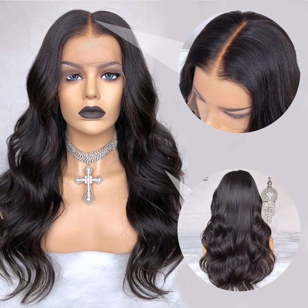 

фронт шнурок человеческих волос для женщин объемной волны естественных черного цвета парика шнурок волос младенца pre щипкового бразильского, Black