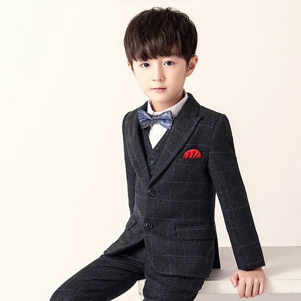 

new arrival fashion children suit boys summer autumn casual plaid kids suit boys for wedding plus size 2-12 14 16, Black