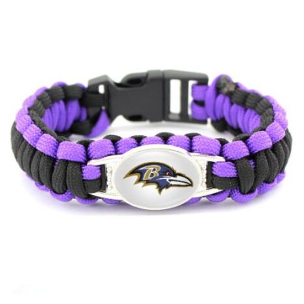 

18*25mm glass football sports team baltimore city survival paracord bracelets & bangles for man woman 10pcs/lot, Golden;silver
