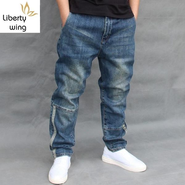 

мужские летние джинсовые шаровары свободные плюс размер хип-хоп уличная одежда молния джинсы мода мешковатые бегун брюки эластичный карандаш, Blue
