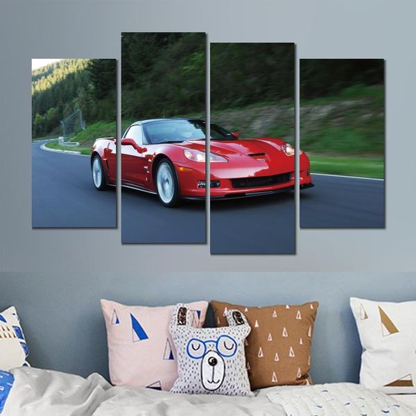 2019 Car Poster Chevrolet Corvette Zr Red Canvas Printed Painting