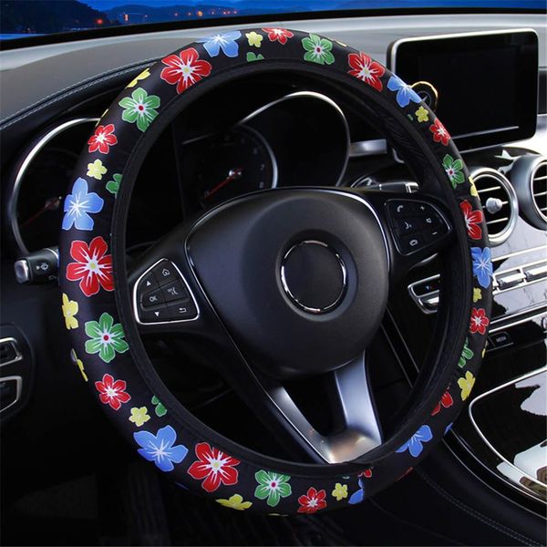 

auto steering- wheel cover anti-slip car steering wheel cover skidproof universal flower printing silk fabric car-styling
