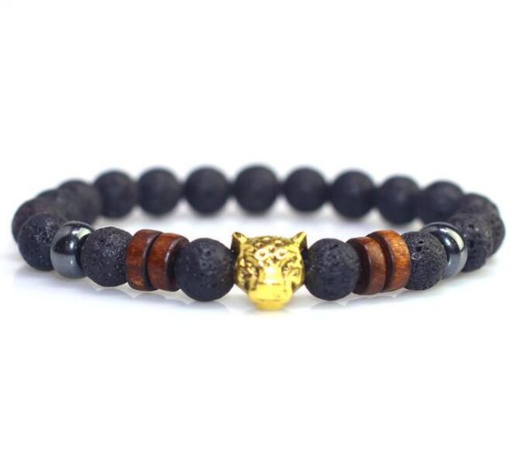 

men's beaded bracelet 2020 new men's cool still bracelet wooden obsidian gold and silver leopard head bracelet wy356, Black