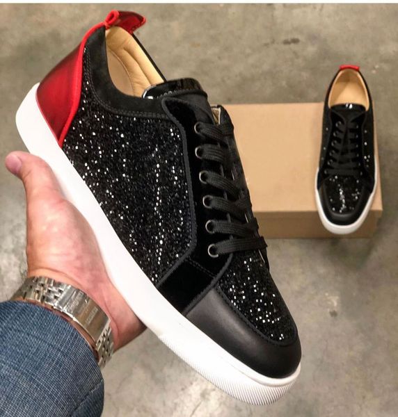 

оригинальная коробка] top luxury rantulow черный strass теленок с красной подошвой кроссовки junior обувь низкий топ мужчины марка повседне, Black