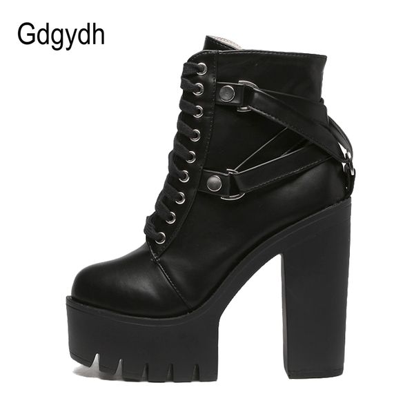 

gdgydh fashion black women heel spring autumn lace-up soft leather platform shoes woman party ankle boots high heels mx200324