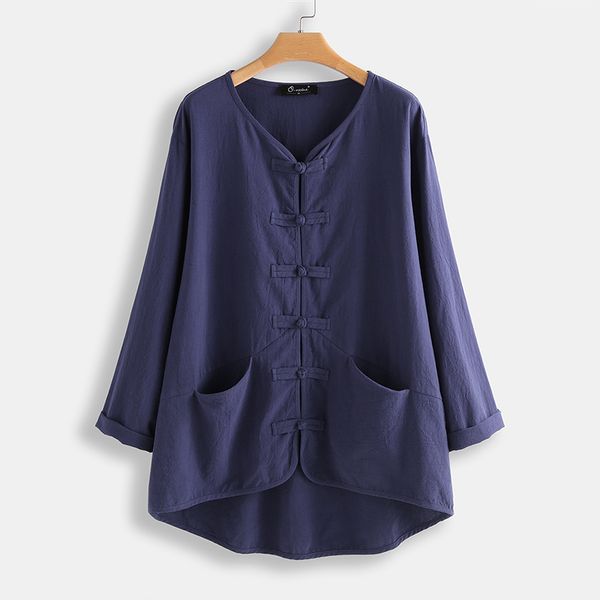 

2020 zanzea casual plate button blouse kaftan 3/4 sleeve shirts female v neck blusas female solid tunic plus size 5xl, White
