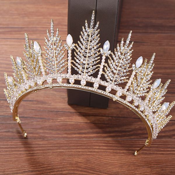 

bride korean rhinestone headband simple crystal big crown princess hair accessories wedding wedding dress with accessories, Golden;white