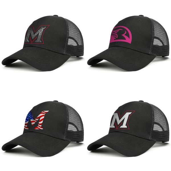 

miami university redhawks football old print logo black for men and women trucker cap baseball cool fitted cute mesh hats pink breast 3d, Blue;gray