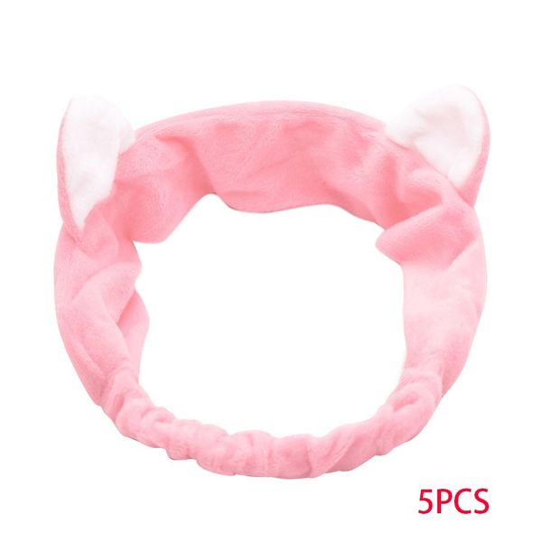 

girls cat ears headband spa bath makeup wash elastic hair band flannel headwrap face washing hairbands