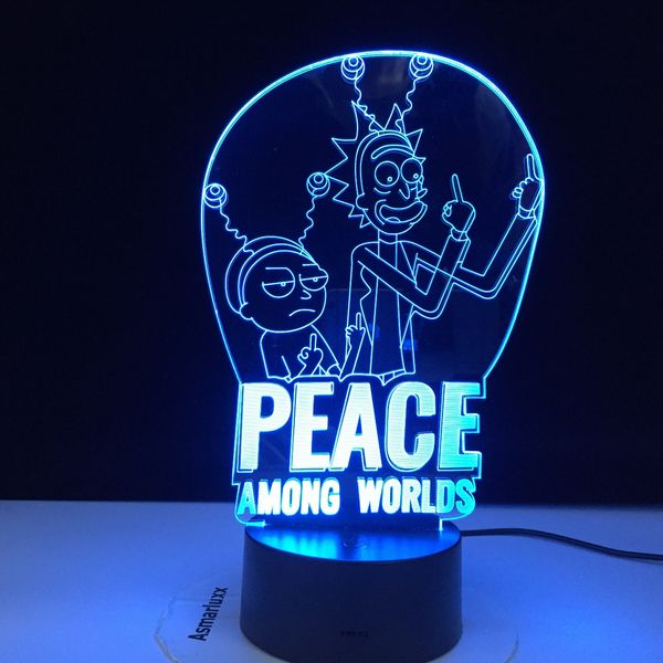 

peace among worlds rick & morty lamp kids nightlight for bedroom decoration touch sensor changing 3d led night light dropship
