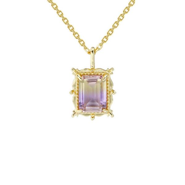 

octagonal rectangular ametrine color retro crystal pendants s925 silver lace necklace set customizable