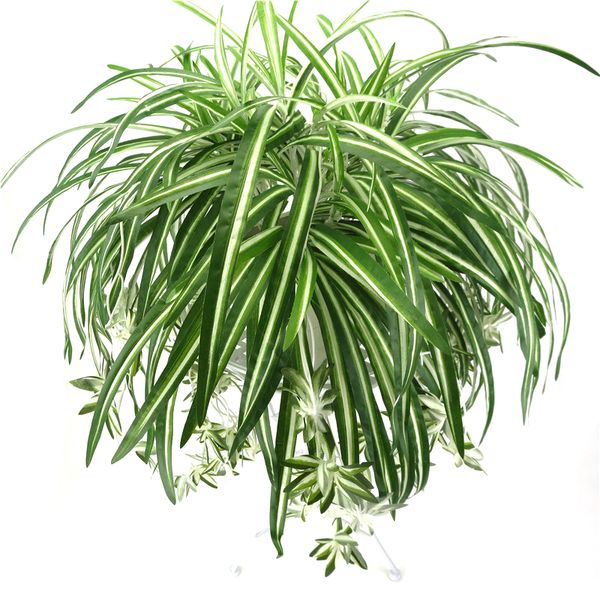 

65cm 5 heads artificial plants wall hanging chlorophytum green plants pvc fake flower simulation leaves home garden decor
