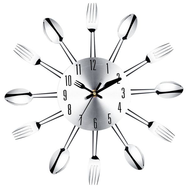 

stainless steel knife and fork spoon kitchen restaurant wall clock home decoration