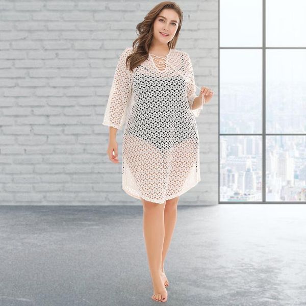 

beach windbreaker 2020 casual plus size women's swimsuit slim hollow lace beach blouse summer bohemian bikini swimsuit, White;black