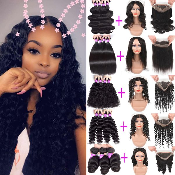 

Brazilian virgin remy human hair bundle with 360 full lace frontal 100 unproce ed human hair deep wave traight kinky curly with clo ure