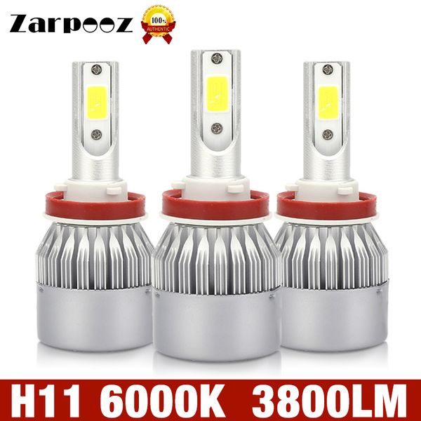 

zarpooz 2pc car headlights 18w h1 h3 h7 led h11 9005 9006 9012 12v cob bulb c6s led lights h7