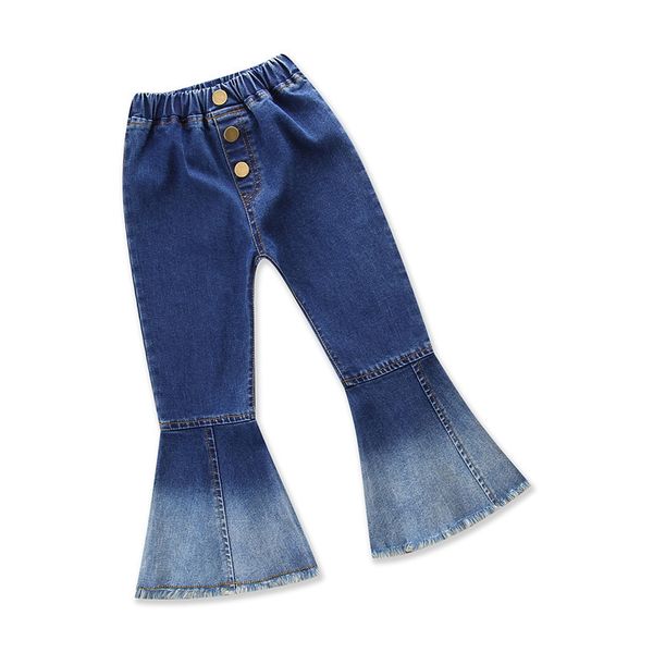 

new spring girls denim mixed-color flared pants fashion children's jeans kids dance wear casual trousers boot cat pant 18m06, Blue
