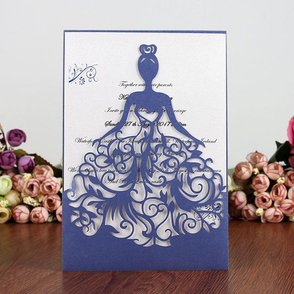 

25pc wedding invitation card hollow floral personalized laser cut romantic/party