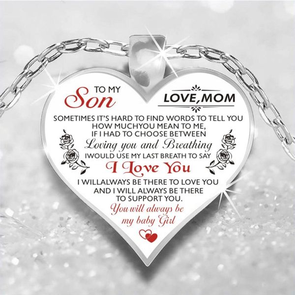 

to my son love mom necklace for men women wife daughter dad granddaughter girls fiancÃ©e heart pendant chains fashion family jewelry, Silver
