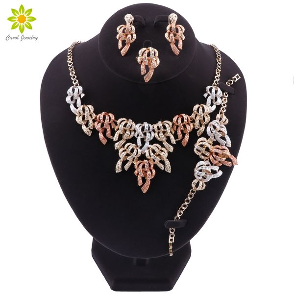 

dubai gold-color necklace jewelry sets brand bridal nigerian jewelry set for women fashion african beads jewelry sets, Slivery;golden