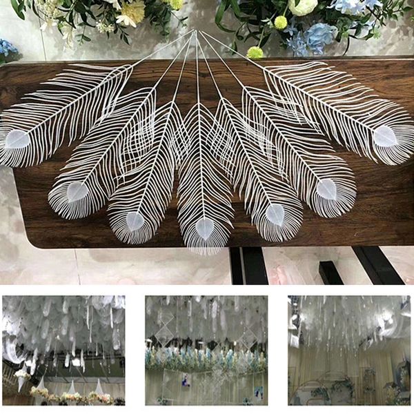 White Plastic Peacock Feathers For Drop Ceiling Hanging Pennant Bell Garland Banner Bunting Decoration Diy Party Wedding Birthday Favor Toddler