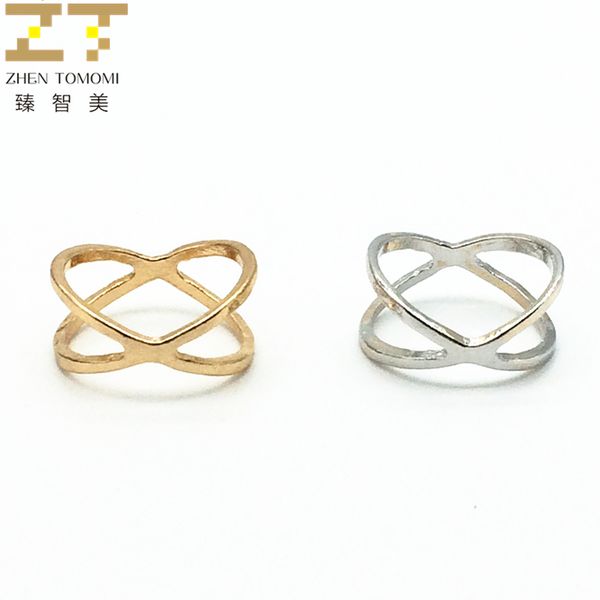 

new arrivals fashion women's ring gold color and silver plated x cross stereo surround hollow ring for women jewelry