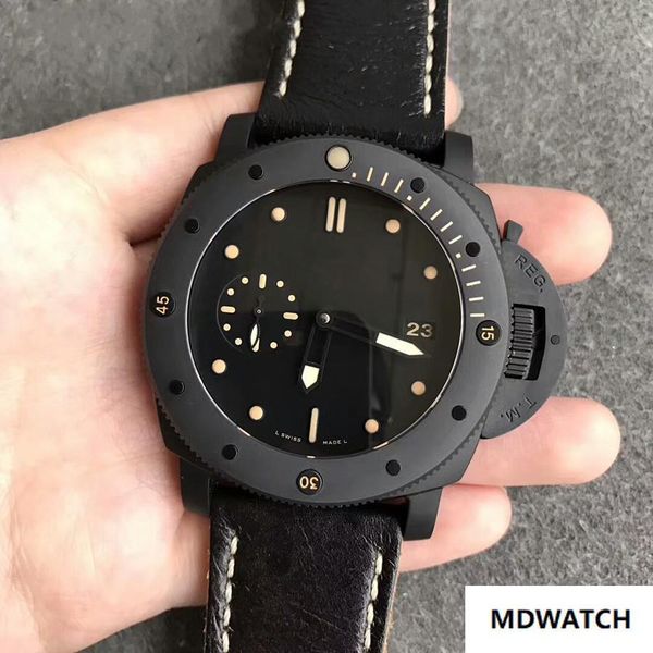 

New brand 00508 automatic mechanical men 039 ceramic ca e black leather trap watch 47 mm with box