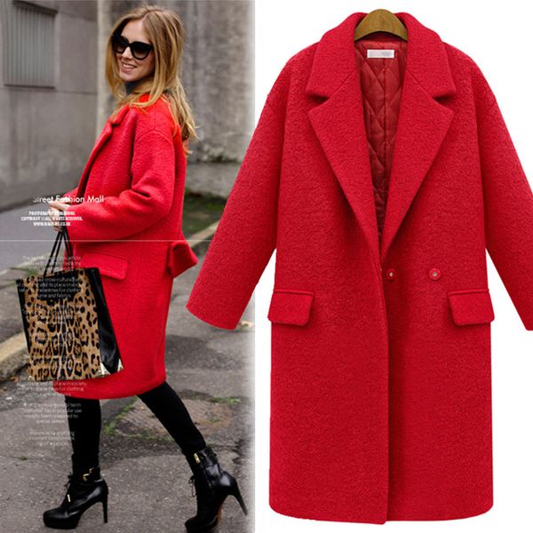

women's wool & blends zadorin plus size winter coat women elegant lapel long sleeve buttons thick warm woolen overcoat female coats, Black