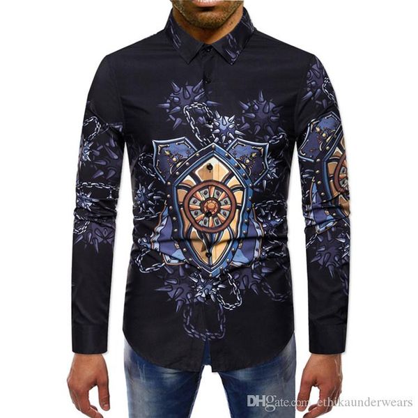 

autumn floral printed mens shirts long sleeve lapel neck skinny mens shirts casual male slim shirts, White;black